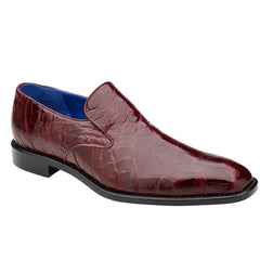 Men's Belvedere Genova Genuine Alligator Slip On Loafer Dress Shoe in Burgundy