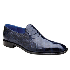 Men's Belvedere Genova Genuine Alligator Slip On Loafer Dress Shoe in Navy Blue