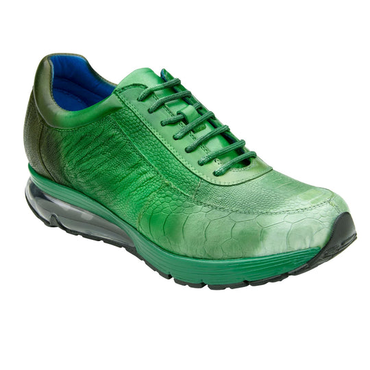 Men's Belvedere George Hand Painted Ostrich Leg Sneaker in Pine Green