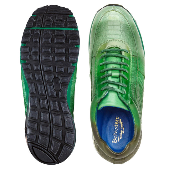 Men's Belvedere George Hand Painted Ostrich Leg Sneaker in Pine Green