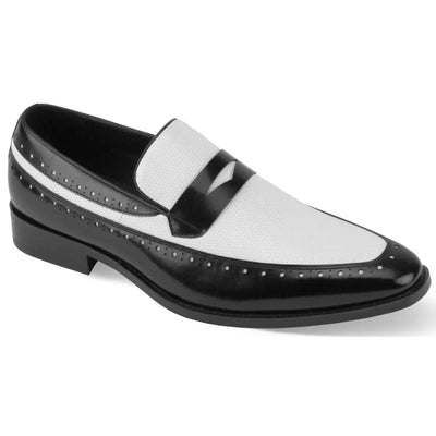 Giorgio Venturi Leather Slip-On Penny Loafers 1 6986_BLACK/WHITE_7.5  - from alligatorwarehouse.com