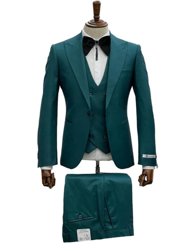 Giovanni Testi Suits With Double Breasted Vest - 3 Pieces Green Peak Lapel Suit 1   - from alligatorwarehouse.com