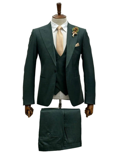 Giovanni Testi Suits With Double Breasted Vest - 3 Pieces Hunter Green Peak Lapel Suit 1   - from alligatorwarehouse.com