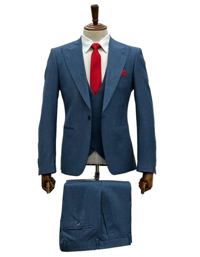 Giovanni Testi Suits With Double Breasted Vest - 3 Pieces Slate Blue Peak Lapel Suit 1   - from alligatorwarehouse.com