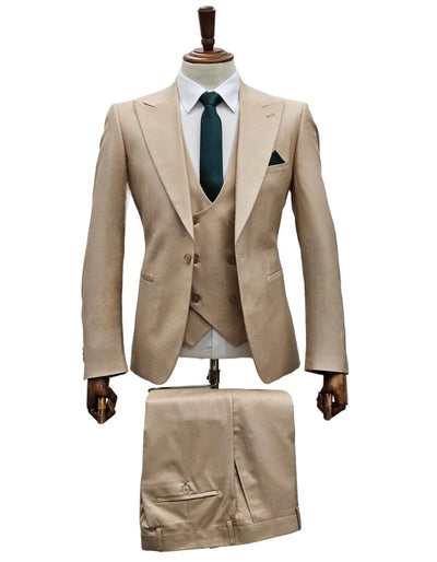 Giovanni Testi Suits With Double Breasted Vest - 3 Pieces Suit Tan Peak Lapel Suit 1   - from alligatorwarehouse.com