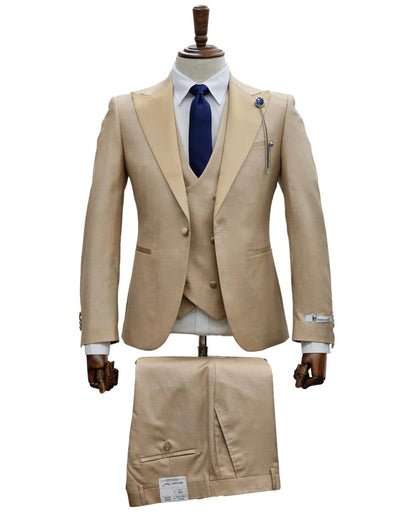 Giovanni Testi Suits With Double Breasted Vest - 3 Pieces Tan Peak Lapel Suit 1   - from alligatorwarehouse.com