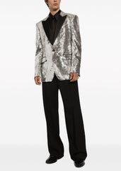 Glitter Tuxedo Dinner Jacket - Sequin Blazer - Sliver Flashy Stage Sport Coat By Alberto Nardoni