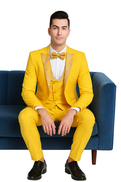 Radiant Golden Bloom Mens 3-Piece Suit with Floral Peak Lapel 5   - from alligatorwarehouse.com