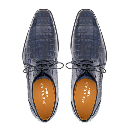 Golfo Plain Toe Crocodile Derby Blue By Mezlan Made In Spain Brand