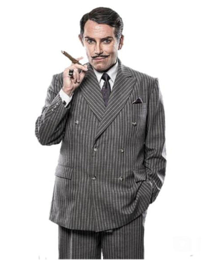 Mens Double Breasted Gomez Addams | Addams Family Costume in Charcoal Grey Pinstripe 9 DB-300  - from alligatorwarehouse.com