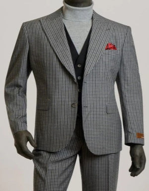 Mens Gray Suit - Designer Brand Suit No Double Breasted Flat Front Pleated Pants Modern Fit