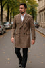Mens Gray and Light Brown Glen Plaid Wool Overcoat – Double-Breasted Vintage Check Coat 3   - from alligatorwarehouse.com