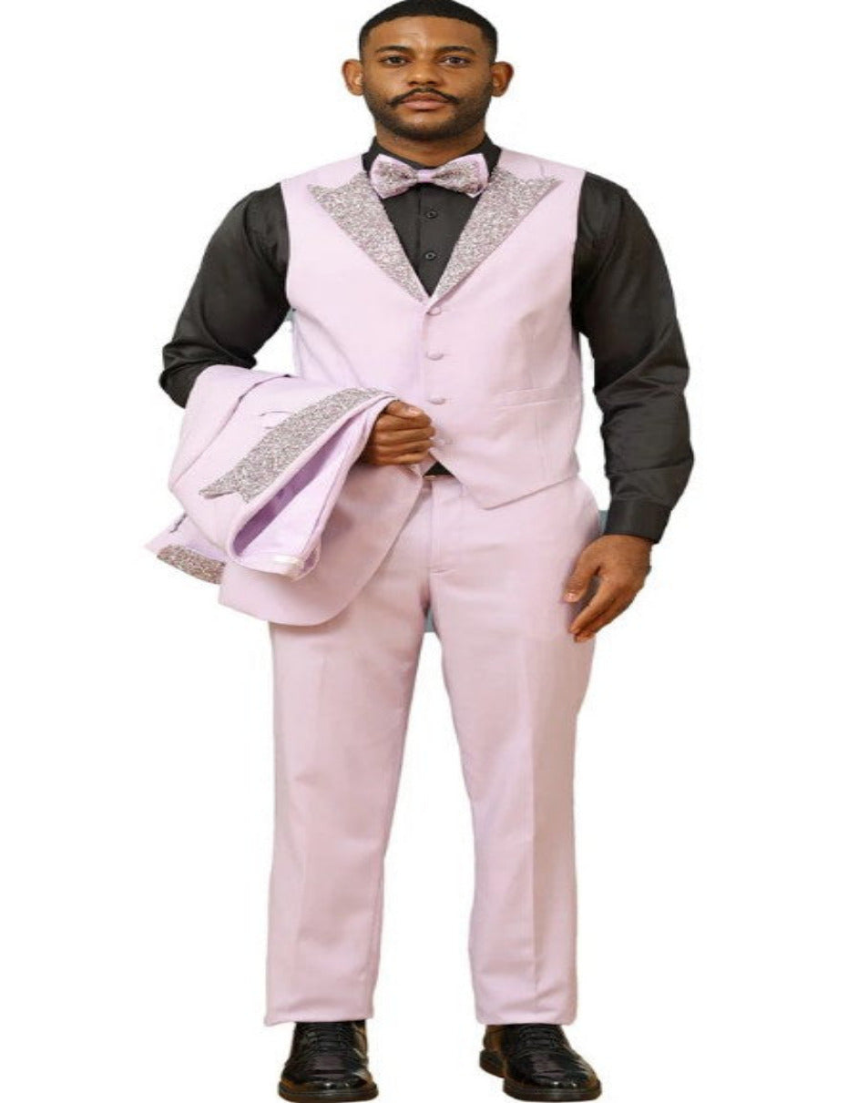 Gray and Pink Prom Tuxedo - Perfect Wedding Suit Vested rhinestone sequin Lapelled