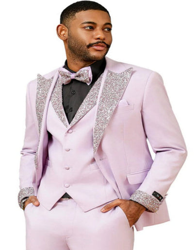 Gray and Pink Prom Tuxedo - Perfect Wedding Suit Vested rhinestone Lapelled 1   - from alligatorwarehouse.com