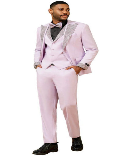 Gray and Pink Prom Tuxedo - Perfect Wedding Suit Vested rhinestone Lapelled