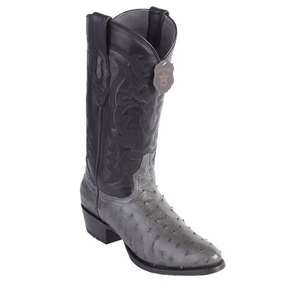 Los Altos Gray Genuine Ostrich Round Toe Boots 1   - from alligatorwarehouse.com
