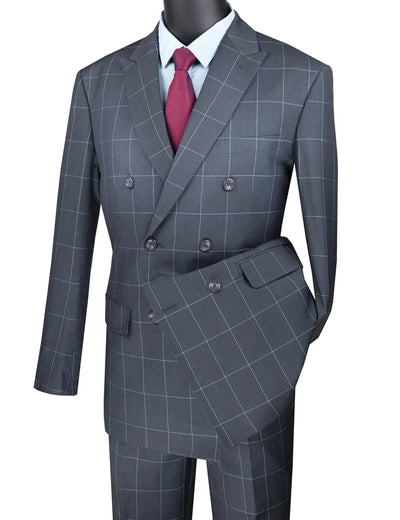 Gray Double Breasted Suit – Modern Fit 2 Piece Windowpane Peak Lapel 1 SO1MDW-1_Gray_38S  - from alligatorwarehouse.com
