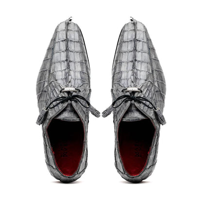 Marco Di Milano Cancun Men's Shoes Gray Exotic Hornback Crocodile Skin Derby Oxfords