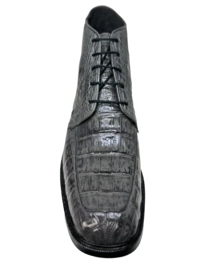 Men’s Los Altos Gray All Over Crocodile Lace Up Dress Ankle Boots, Exotic Formal Boots