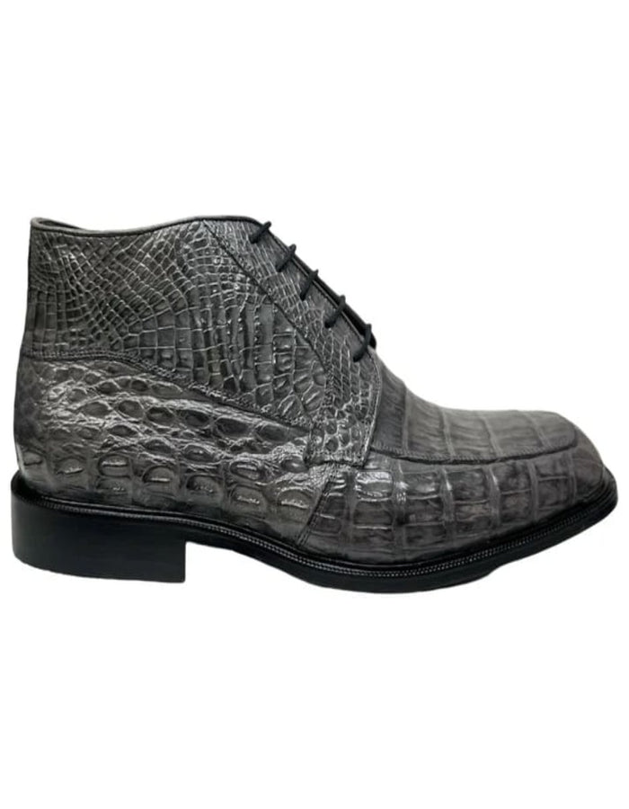 Men’s Los Altos Gray All Over Crocodile Lace Up Dress Ankle Boots, Exotic Formal Boots