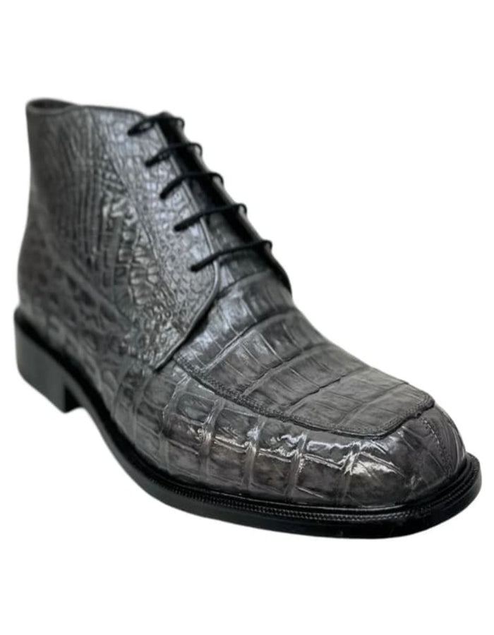 Men’s Los Altos Gray All Over Crocodile Lace Up Dress Ankle Boots, Exotic Formal Boots