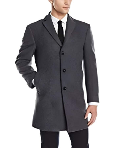 Men's  Three Button Wool Gray Long Jacket Mens Car Coat 1   - from alligatorwarehouse.com