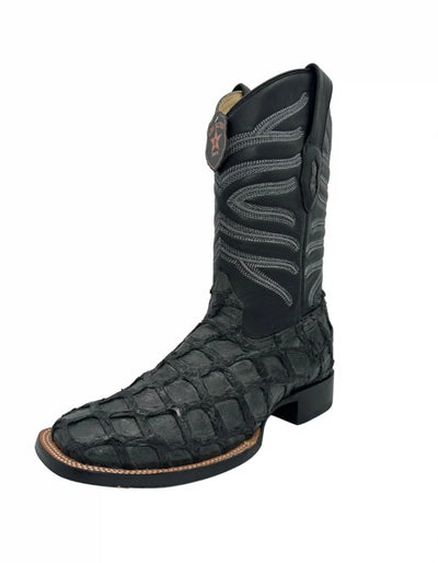 Los Altos Men's Gray Glossy Genuine Pirarucu Wide Square Toe Boot 1   - from alligatorwarehouse.com