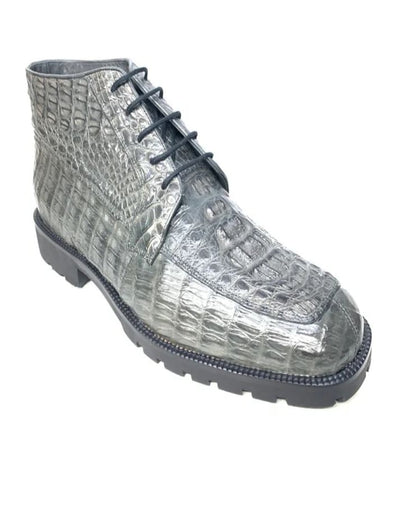 Los Altos Gray Horn-back Crocodile Ankle Boots 1   - from alligatorwarehouse.com