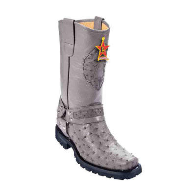 Los Altos Gray Full Quill Ostrich Men’s Motorcycle Boot 1   - from alligatorwarehouse.com