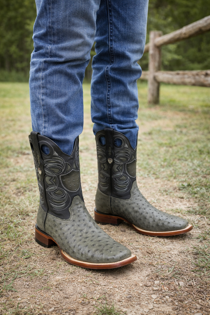 Gray Ostrich Boots