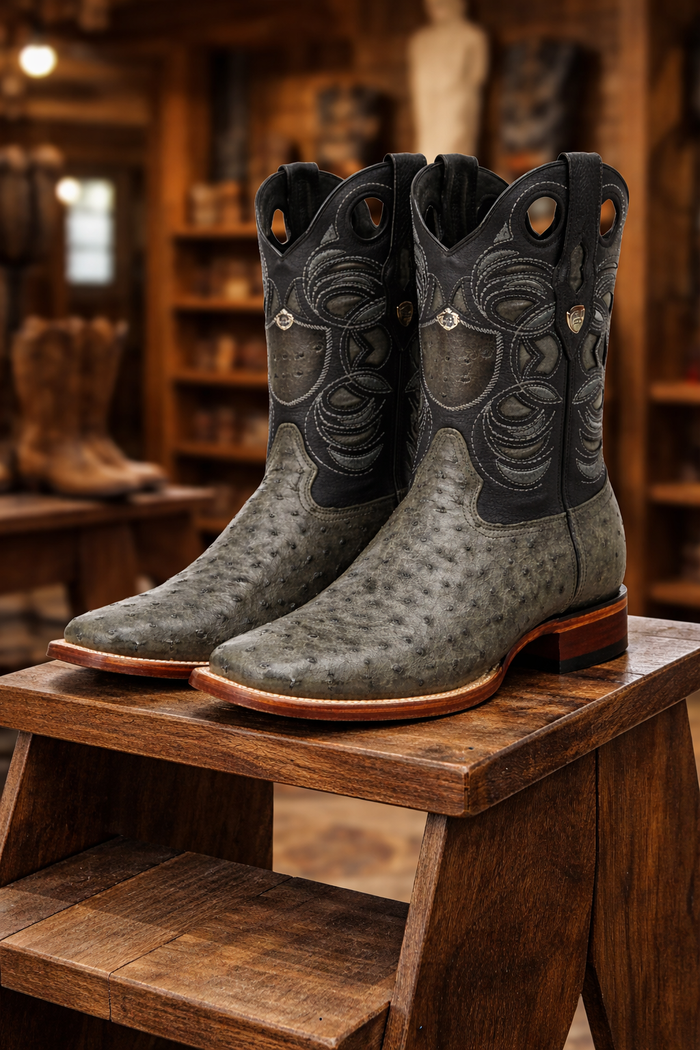 Gray Ostrich Boots