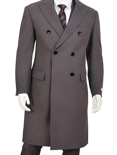Men's Gray Double Breasted Five Button Wool ~ Poly Blend Overcoat 1   - from alligatorwarehouse.com