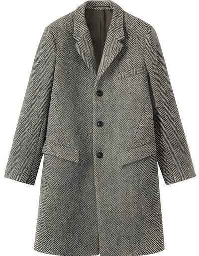 Gray ~ Grey Herringbone ~ Tweed 95% Wool Overcoat ~ Long men's Dress Topcoat - Winter coat 1   - from alligatorwarehouse.com