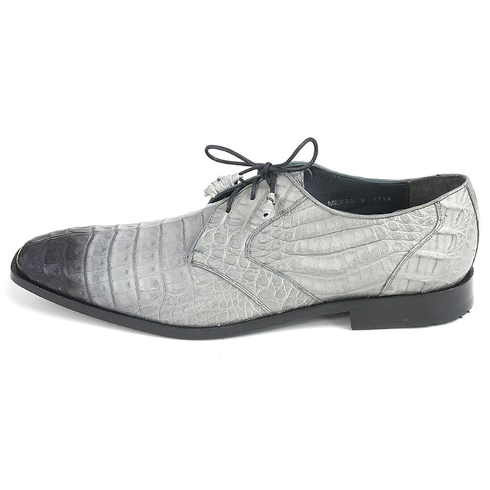 Men’s Los Altos Gray Two Tone Genuine Caiman Belly Lace-Up Oxford Shoes, Exotic Dress Shoes