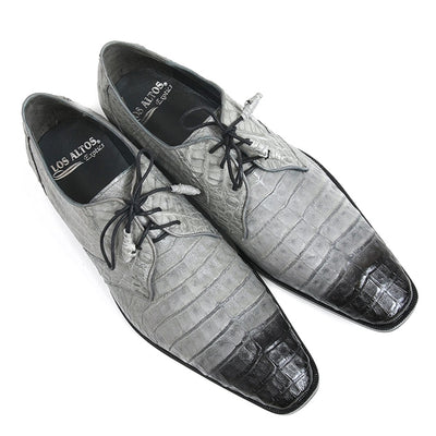 Los Altos Gray Two Tone Genuine Caiman Belly Lace-Up Oxford Shoes 2   - from alligatorwarehouse.com