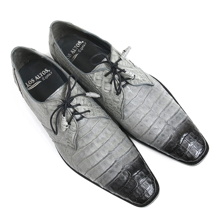 Men’s Los Altos Gray Two Tone Genuine Caiman Belly Lace-Up Oxford Shoes, Exotic Dress Shoes