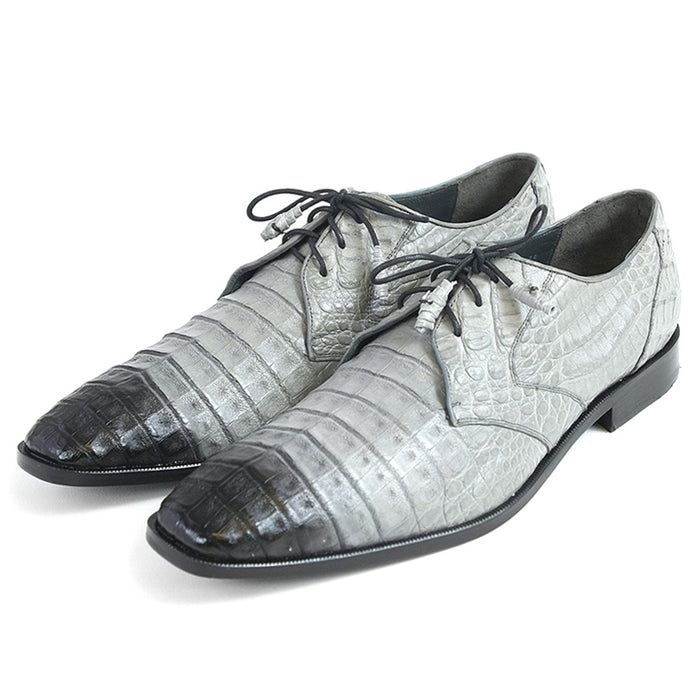 Men’s Los Altos Gray Two Tone Genuine Caiman Belly Lace-Up Oxford Shoes, Exotic Dress Shoes