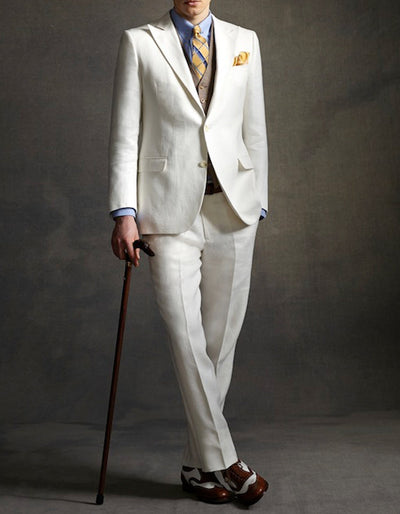 Mens The Great Gatsby Vested Peak Lapel Suit in Ivory with Brown Vest 1 F6-7212  - from alligatorwarehouse.com
