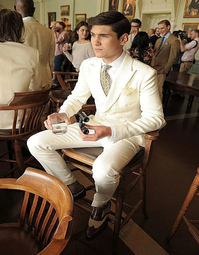 Great Gatsby Jacket and Pants Outfit - Ivory linen Suit - Slim Fit 1   - from alligatorwarehouse.com