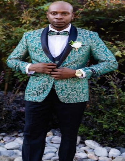 Emerald Green and Gold Paisley Tuxedo Suit - Vested Wedding and Prom For Men 1   - from alligatorwarehouse.com