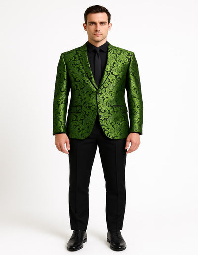 Men's Green Paisley Tuxedo Blazer – Luxury Slim Fit Dinner Jacket for Formal Events 3   - from alligatorwarehouse.com