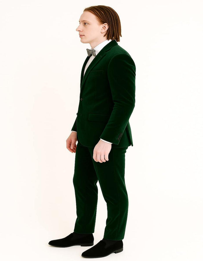 Menƒ??s Emerald Green Velvet Suit ƒ?? Slim Fit Tuxedo for Weddings, Prom, and Red Carpet Events