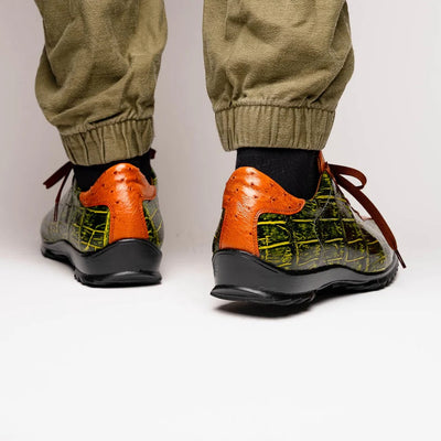 Marco Di Milano Saulo Men's Shoes Green & Cognac Exotic Ostich / Alligator Casual Sneakers 8 SAULO_ALLIGATOR-OSTRICH_GREEN_8  - from alligatorwarehouse.com
