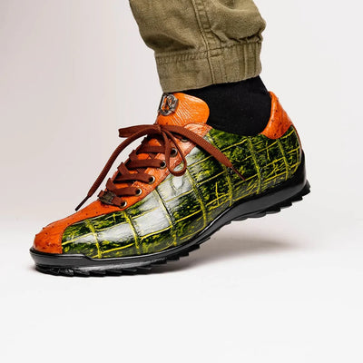 Marco Di Milano Saulo Men's Shoes Green & Cognac Exotic Ostich / Alligator Casual Sneakers 6 SAULO_ALLIGATOR-OSTRICH_GREEN_8  - from alligatorwarehouse.com