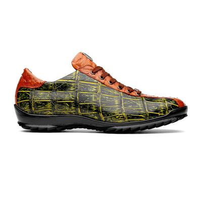 Marco Di Milano Saulo Men's Shoes Green & Cognac Exotic Ostich / Alligator Casual Sneakers 2 SAULO_ALLIGATOR-OSTRICH_GREEN_8  - from alligatorwarehouse.com