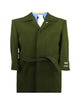 Mens Solid Olive Green 100% Wool Gabardine Belted Duster Overcoat 7   - from alligatorwarehouse.com