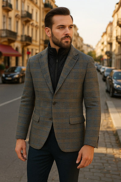 Mens Grey and Blue Glen Check Wool Blazer with Quilted Inner Layer 4   - from alligatorwarehouse.com