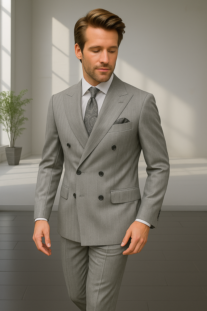 Statement Men's 100% Wool Pinstripe 3 Piece Suit - Notch Lapel