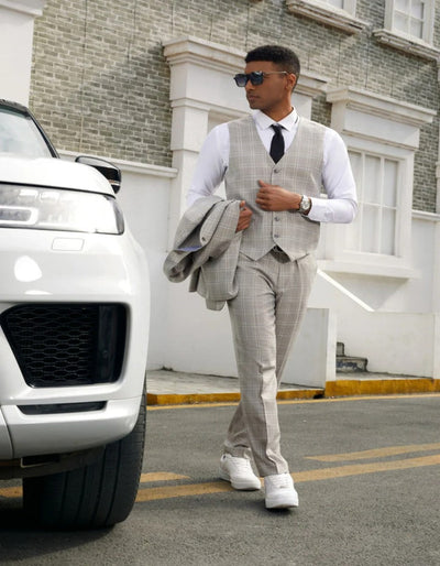 Light Grey Suit - Silver Gray Suit For Wedding - Men's Stacy Adam's Two Button Vested Light Grey Business Suit 2   - from alligatorwarehouse.com