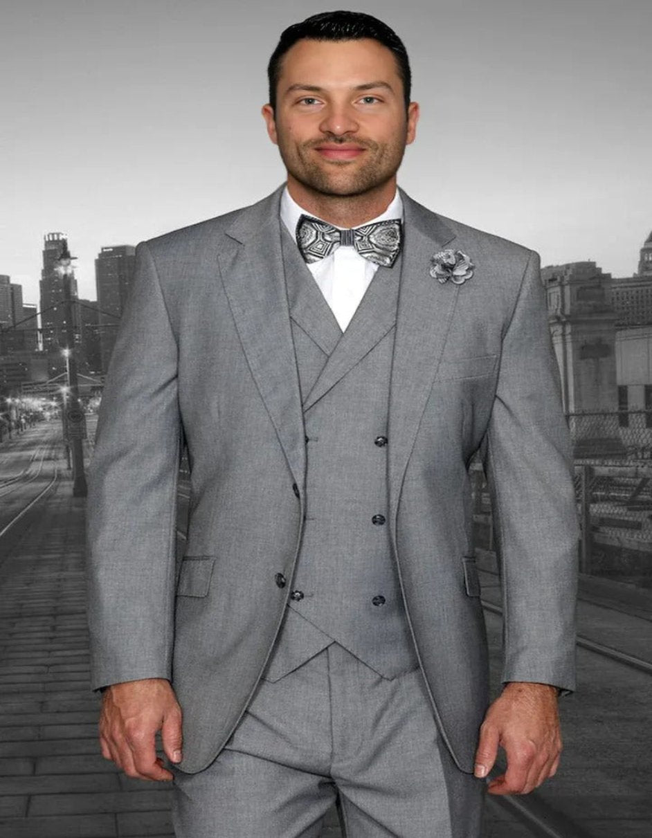 Pleated?ÿDress?ÿMen?ÿSuits -Men's Designer Classic Fit Pleated Pant Wool Double Breasted Grey Suit